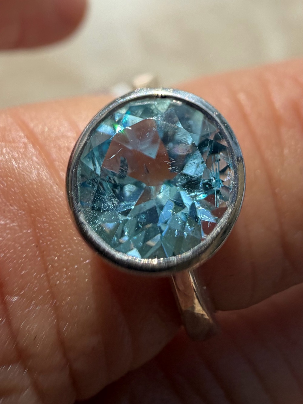 Sterling Silver2.5 ctw Blue Topaz-Style Round Halo Bezel Set Ring
